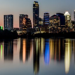 The summer sun sets on Austin, TX on a humid August evening.